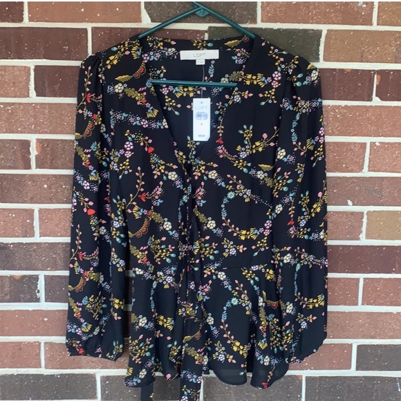 Loft Floral Black Wrap Top - Picture 3 of 12